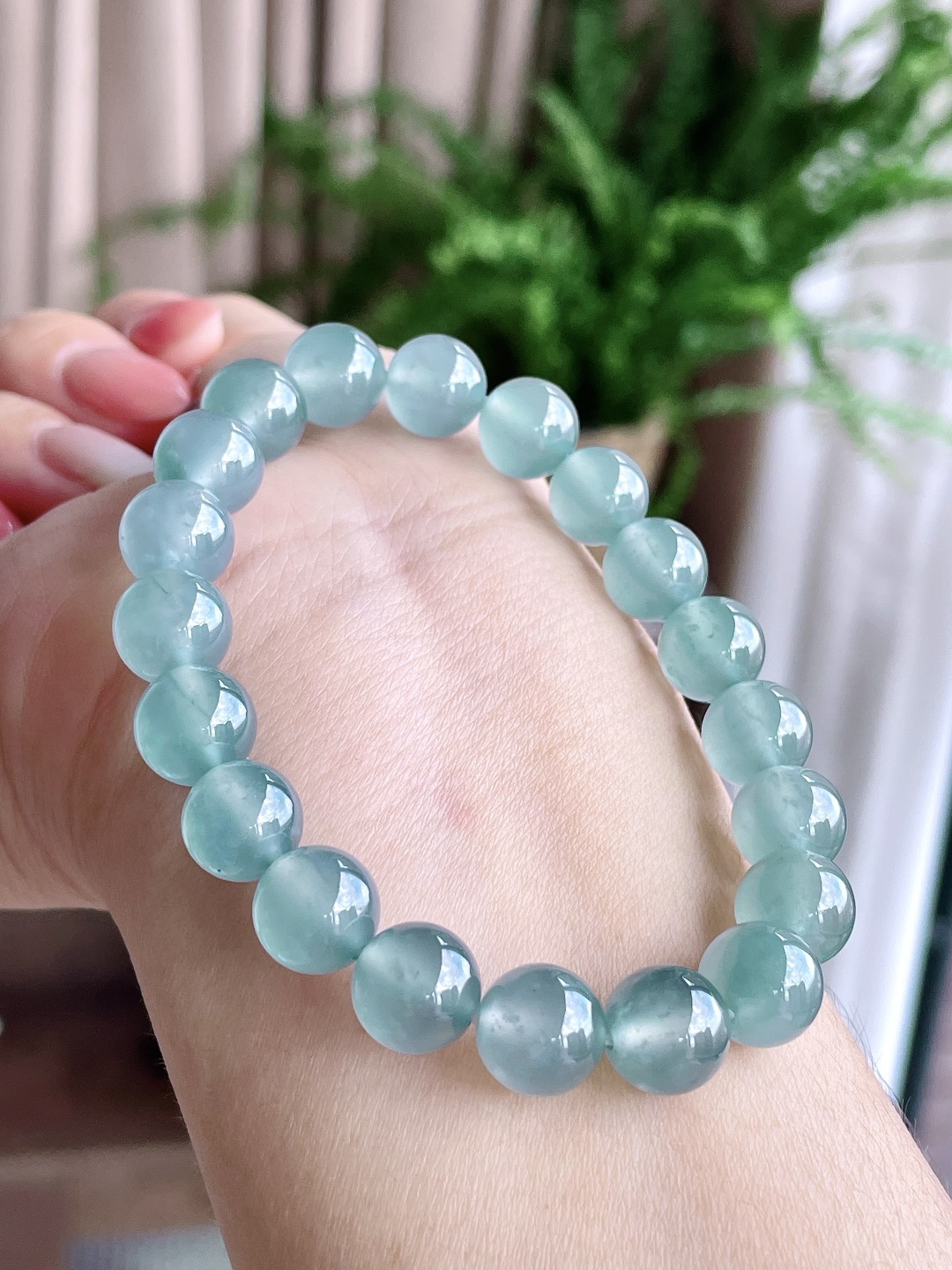 【珠子】冰天空蓝手串圆珠珠子手串【说明】性比高 老蓝水【尺寸】9.7mm【重量】33.3克