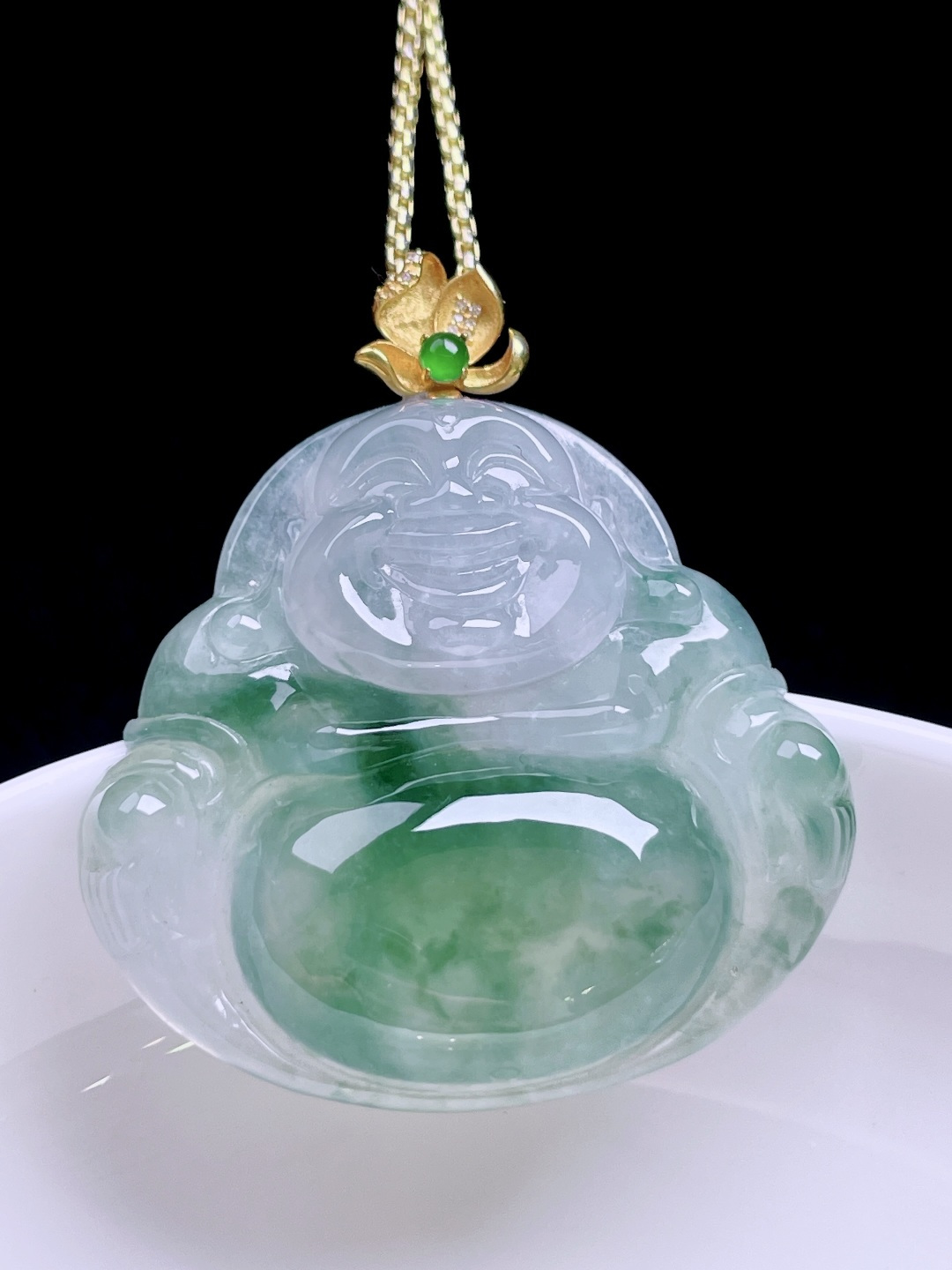 ️ 冰飘花佛公 飘花灵动，种老水润，18k金镶嵌 整体：38.3 裸石：34.3/31.5/6.7