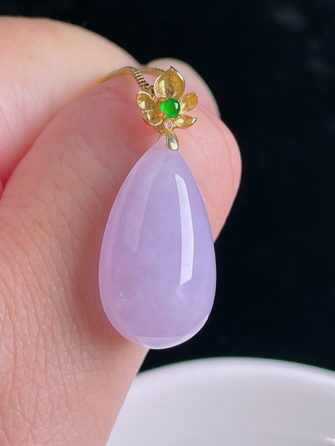 冰紫水滴，18k镶嵌，老种起光，细底通透，尺寸：29.2裸石23/13/7.5mm0910