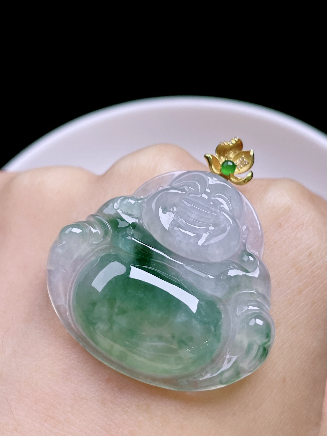 ️ 冰飘花佛公 飘花灵动，种老水润，18k金镶嵌 整体：38.3 裸石：34.3/31.5/6.7