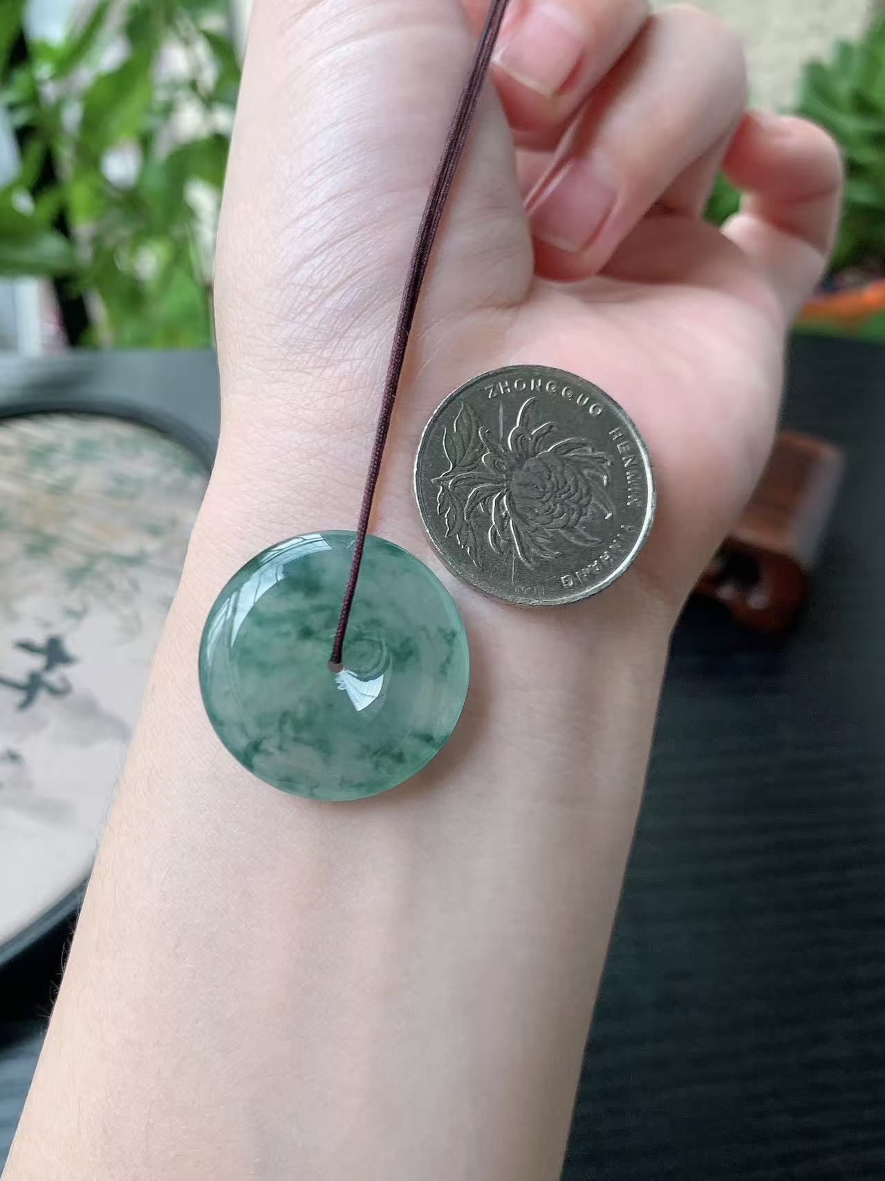 老坑冰种胶感飘蓝花平安扣吊坠