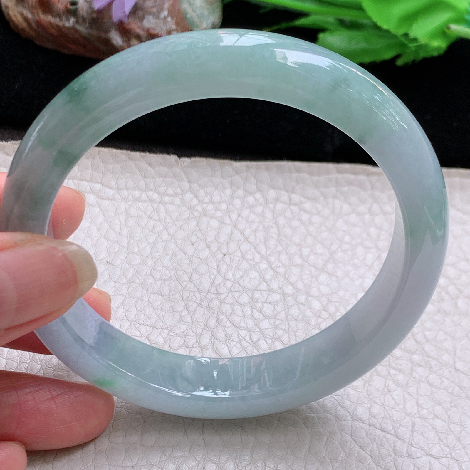 jx大圈口62.5*13.3*8.7平安镯 缅甸翡翠a货高品质胶感飘花大气宽边玉手镯