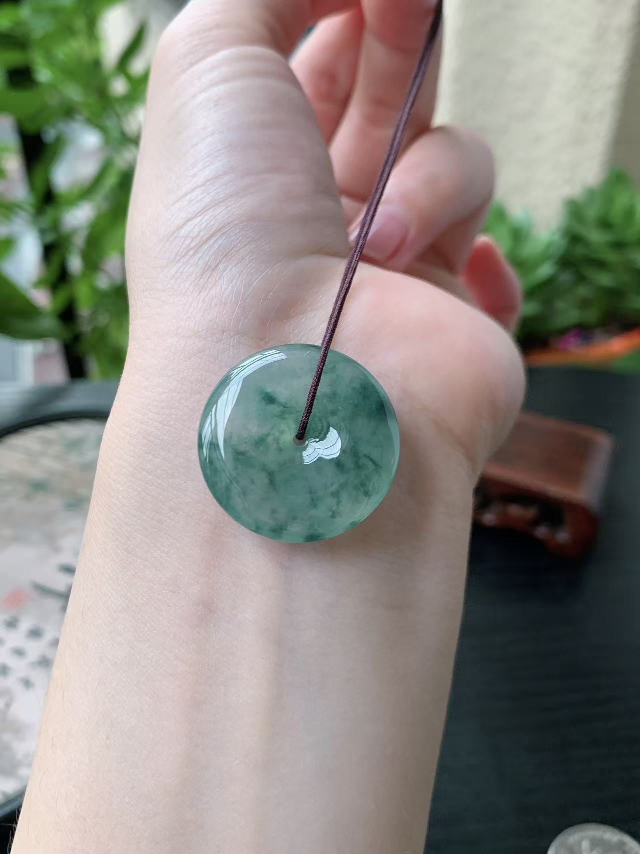 老坑冰种胶感飘蓝花平安扣吊坠