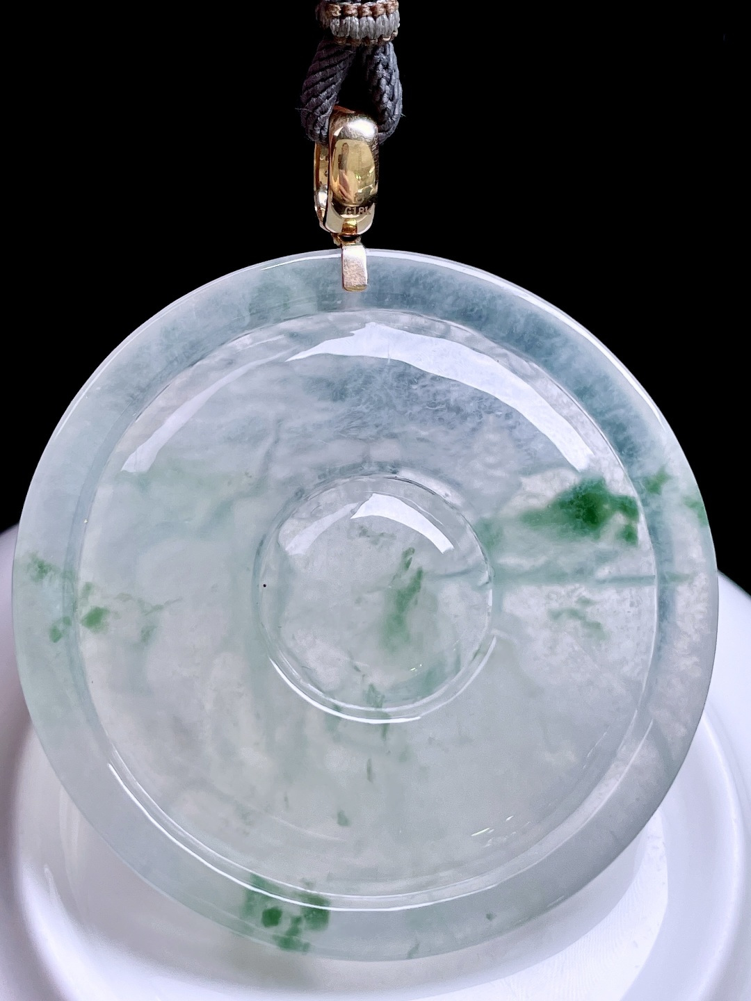 冰种飘花山水观音，飘花灵动，种老起胶，18k金镶嵌：63.6，裸石：52.5/4.8