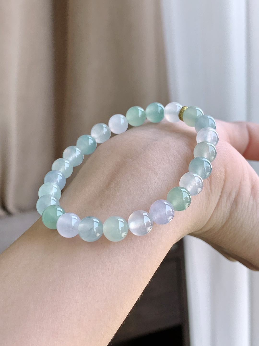 【珠子】冰晴水手串圆珠子手串 【说明】缅甸  性比高 【尺寸】7.5mm 【重量】17.6克