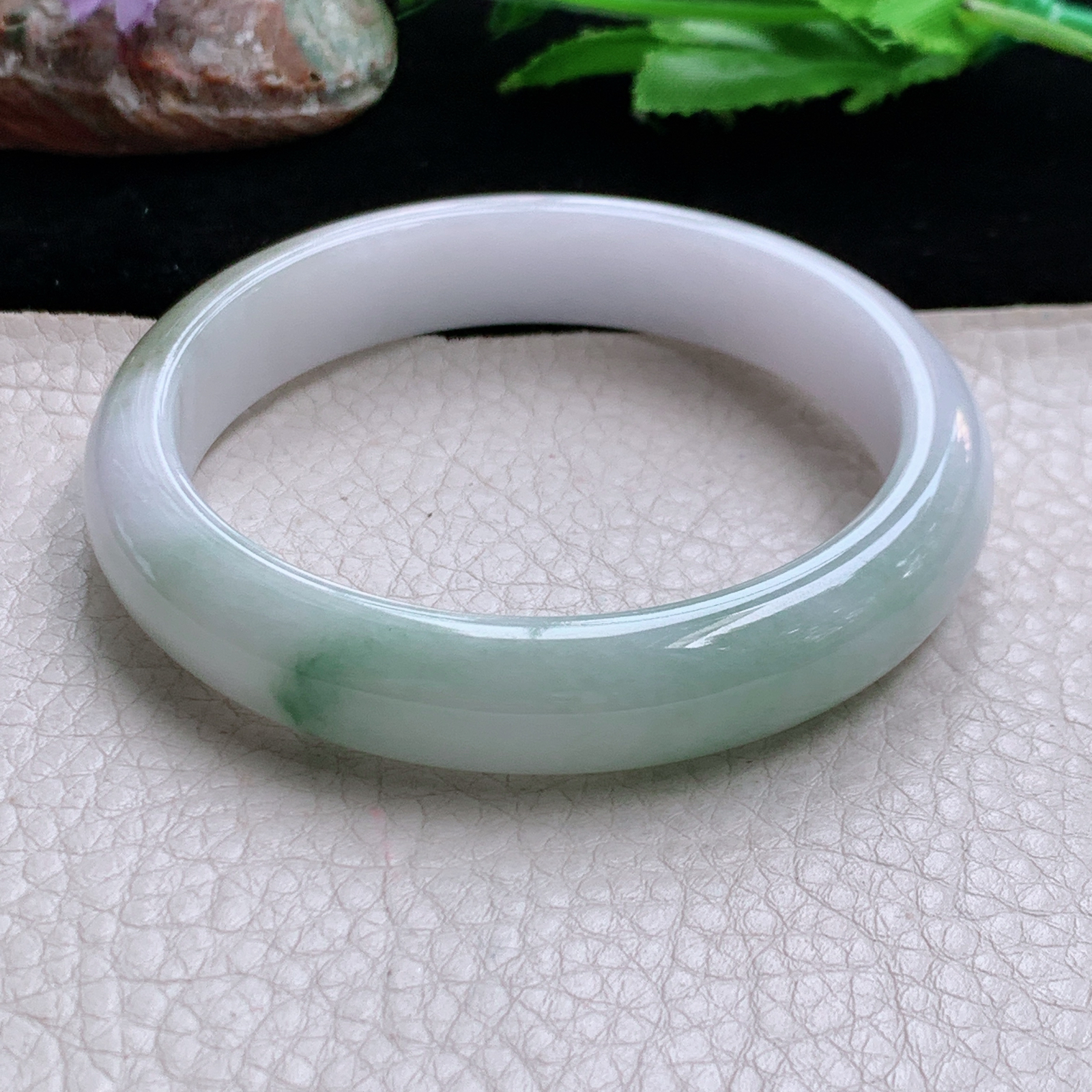 jx大圈口59.8*12.8*7.7平安镯 缅甸翡翠a货高品质胶感飘花宽边玉手镯