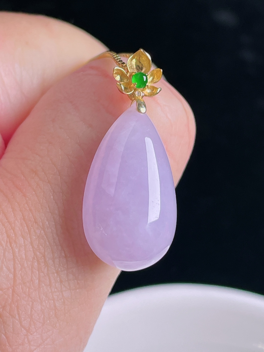 冰紫水滴，18k镶嵌，老种起光，细底通透，尺寸：29.2裸石23/13/7.5mm0910