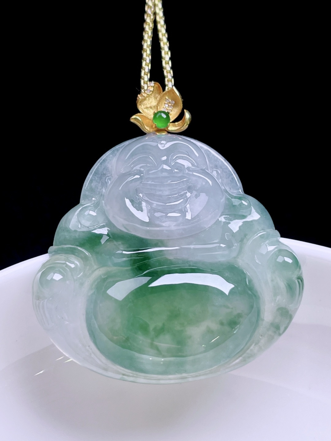 ️ 冰飘花佛公 飘花灵动，种老水润，18k金镶嵌 整体：38.3 裸石：34.3/31.5/6.7