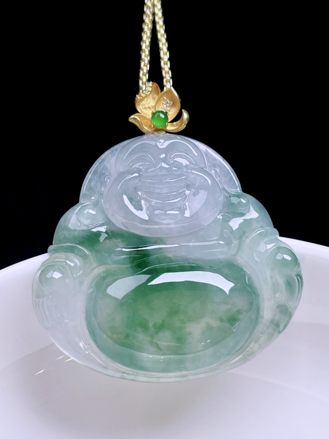 ️ 冰飘花佛公 飘花灵动，种老水润，18k金镶嵌 整体：38.3 裸石：34.3/31.5/6.7