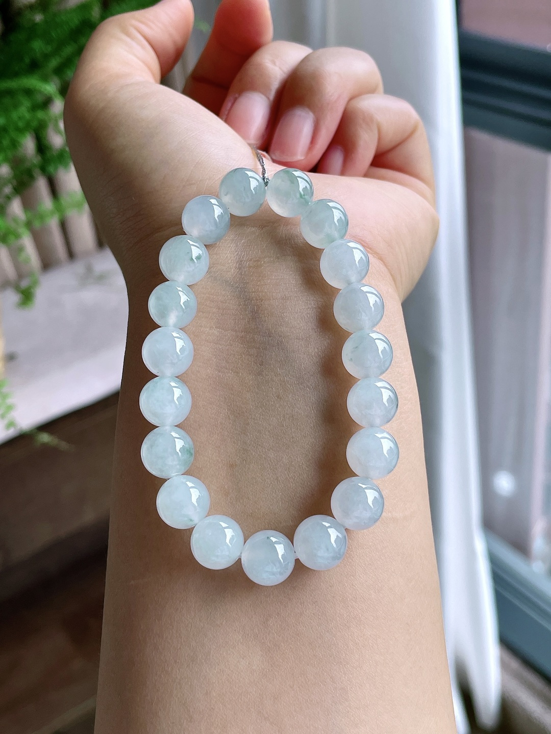 【珠子】冰飘花手串圆珠珠子手串【说明】性比高【尺寸】9.5mm【重量】32.8克