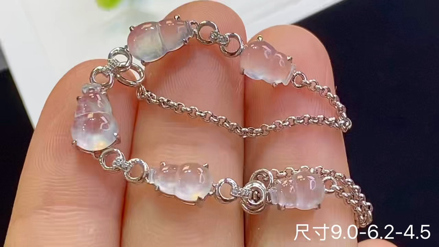 18k金+钻玻璃种葫芦手链，9.0-6.2-4.5