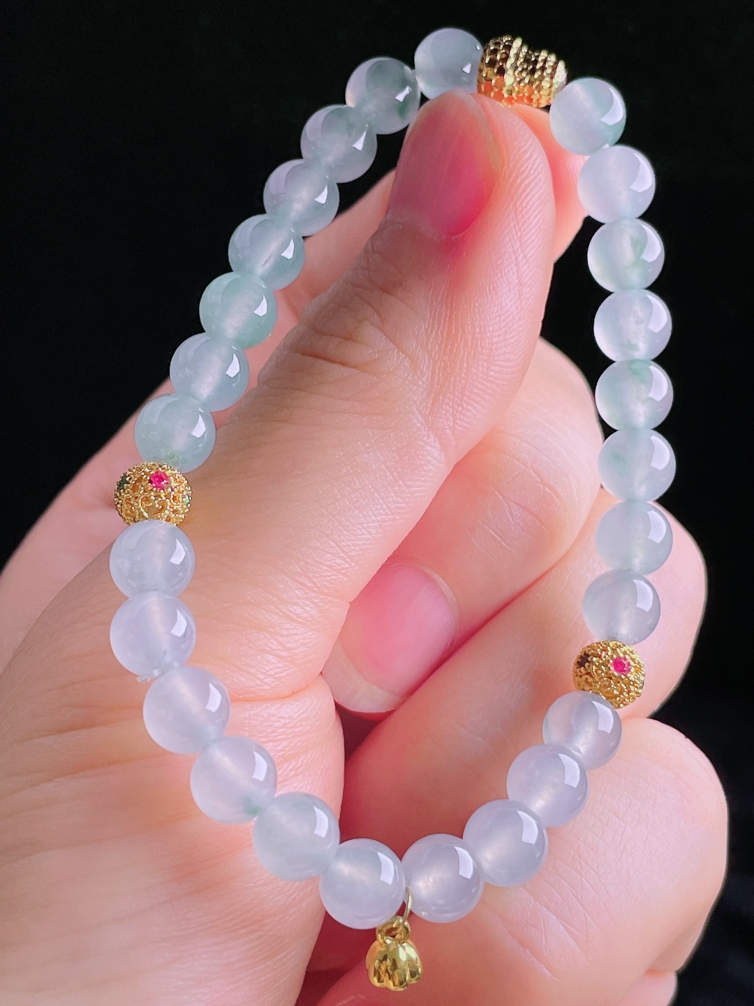 白冰手串珠串，18k镶嵌，老种起光，细底通透，尺寸：6.7mm0911
