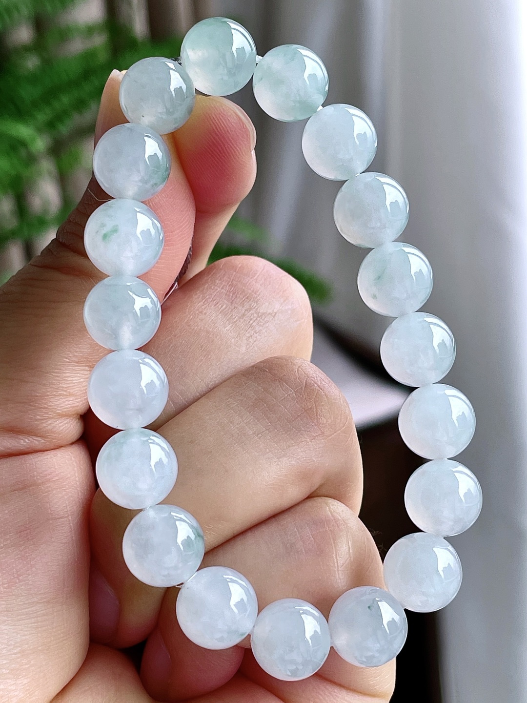 【珠子】冰飘花手串圆珠珠子手串【说明】性比高【尺寸】9.5mm【重量】32.8克