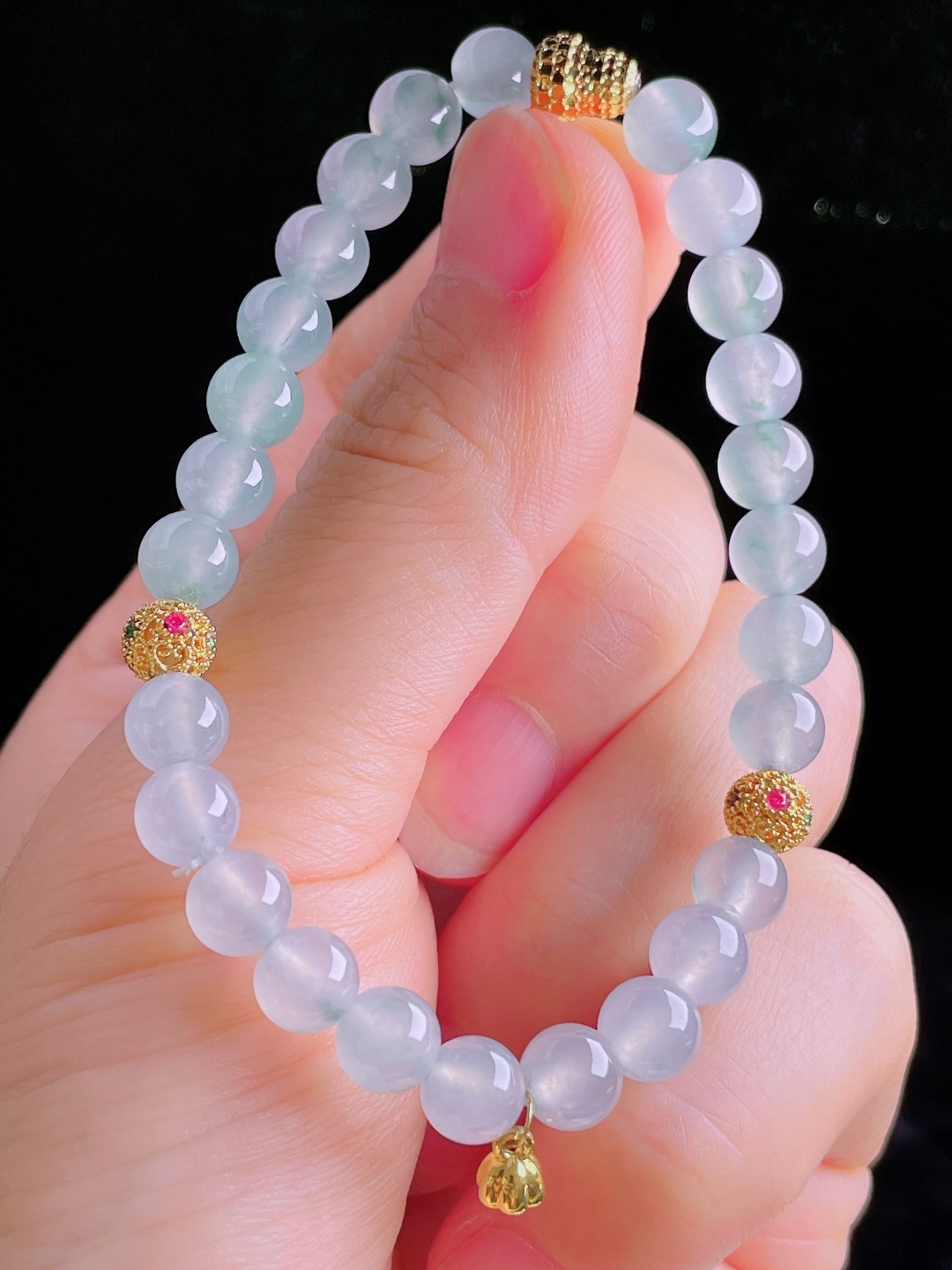 白冰手串珠串，18k镶嵌，老种起光，细底通透，尺寸：6.7mm0911