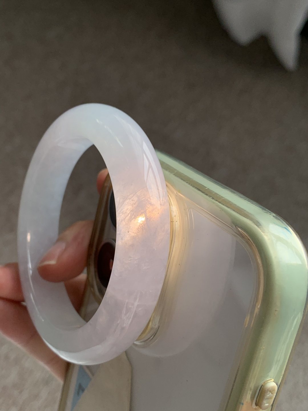 正圈53 54，糯冰粉紫底，水润，种老，细腻，打灯有棉线