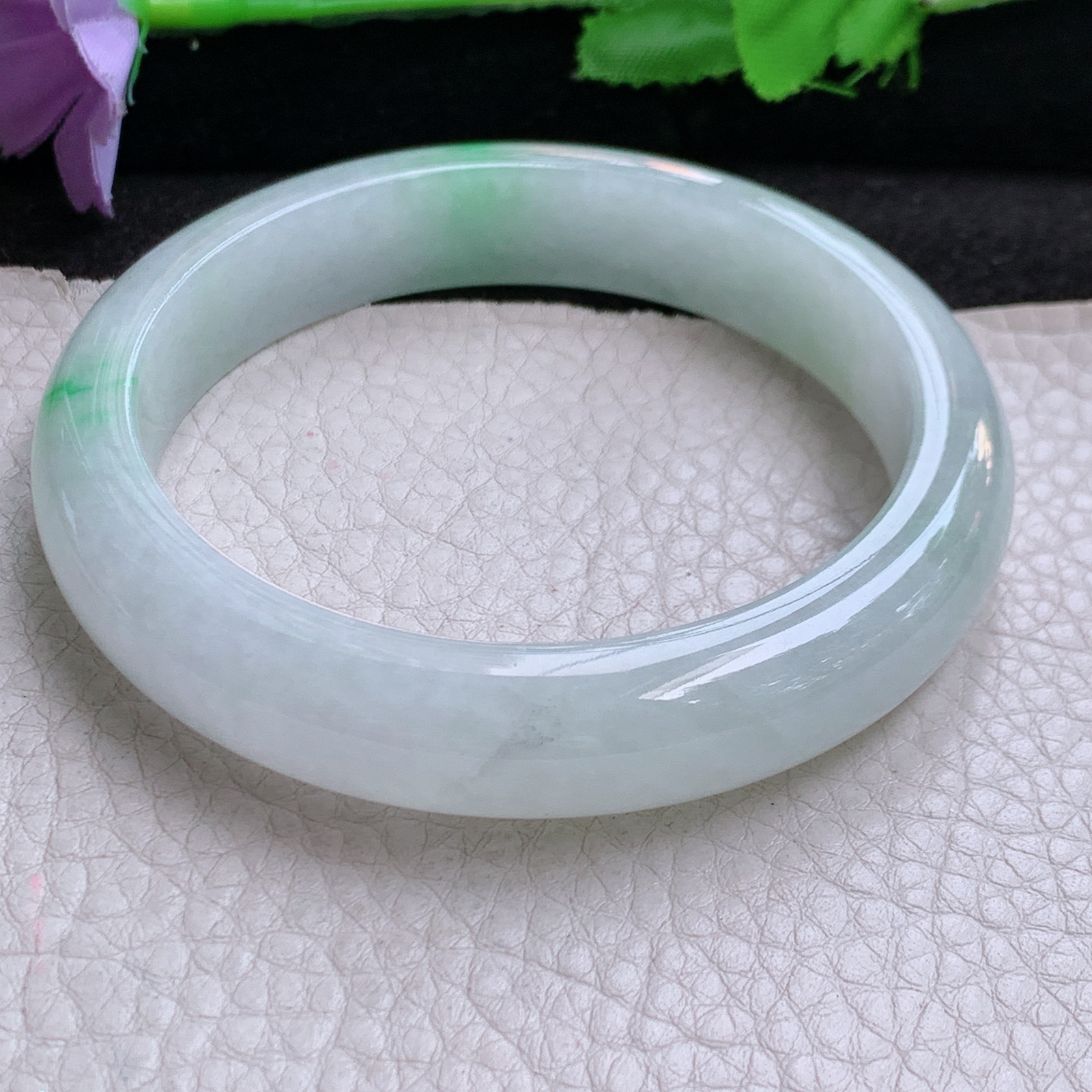 jm大圈口60.5*12.8*8.6白底青镯 缅甸翡翠a货玉手镯精美高品质飘阳绿宽边玉手环