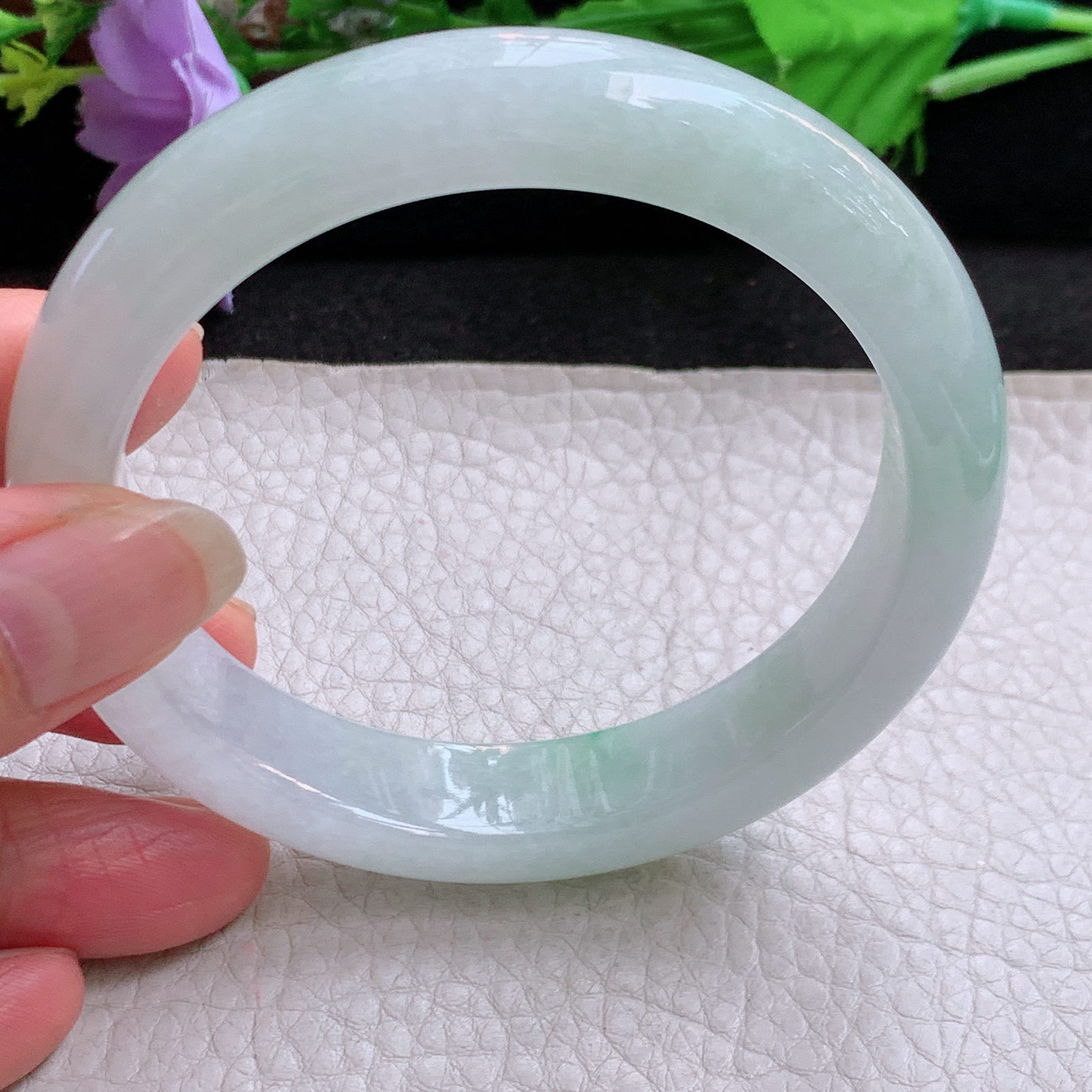 jm大圈口60.5*12.8*8.6白底青镯 缅甸翡翠a货玉手镯精美高品质飘阳绿宽边玉手环