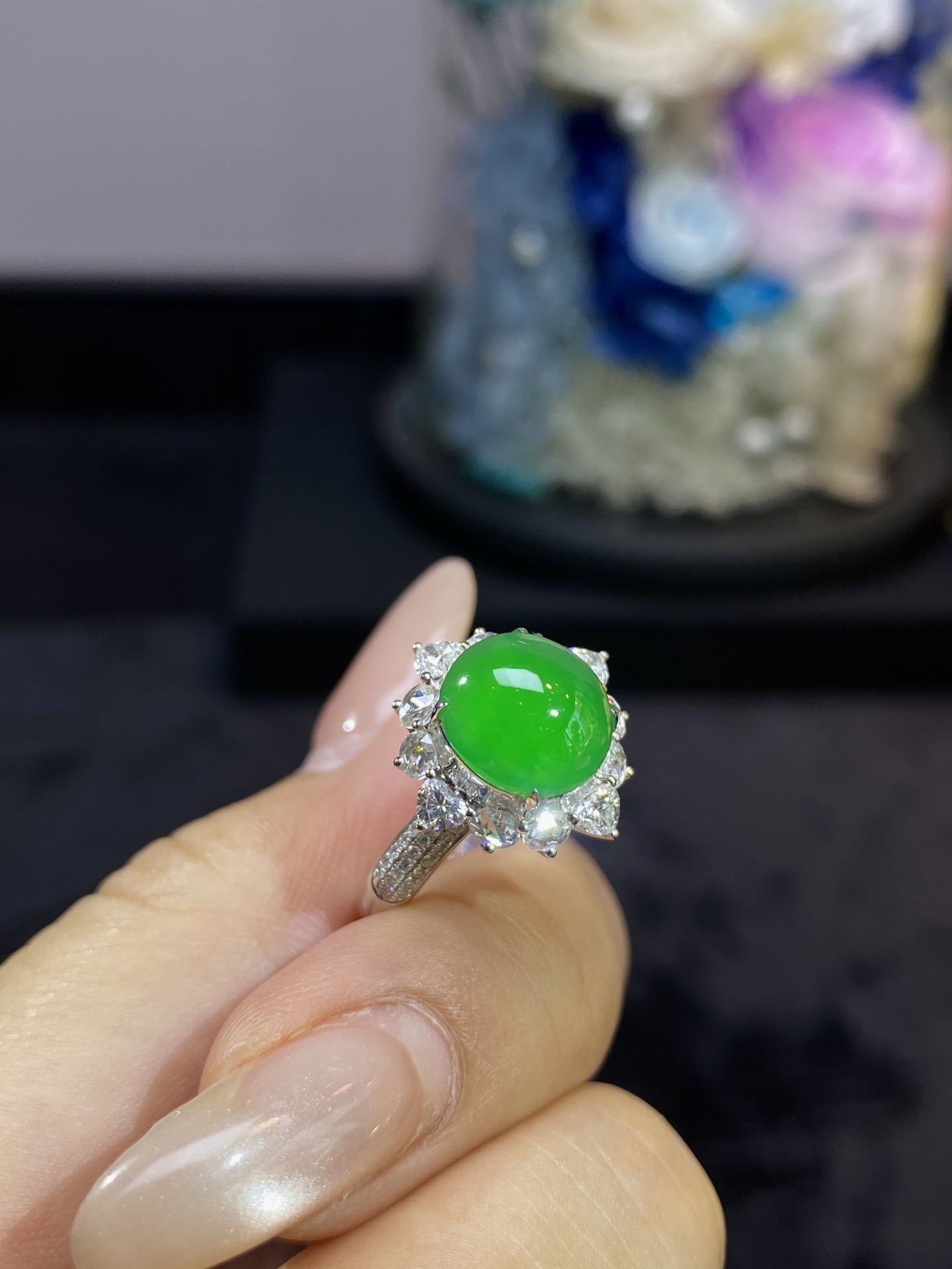 浓阳绿蛋面戒指 01SF260910