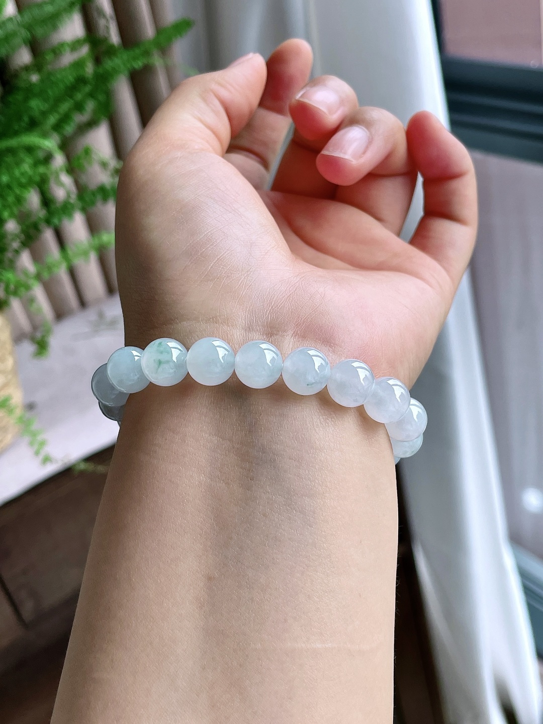 【珠子】冰飘花手串圆珠珠子手串【说明】性比高【尺寸】9.5mm【重量】32.8克