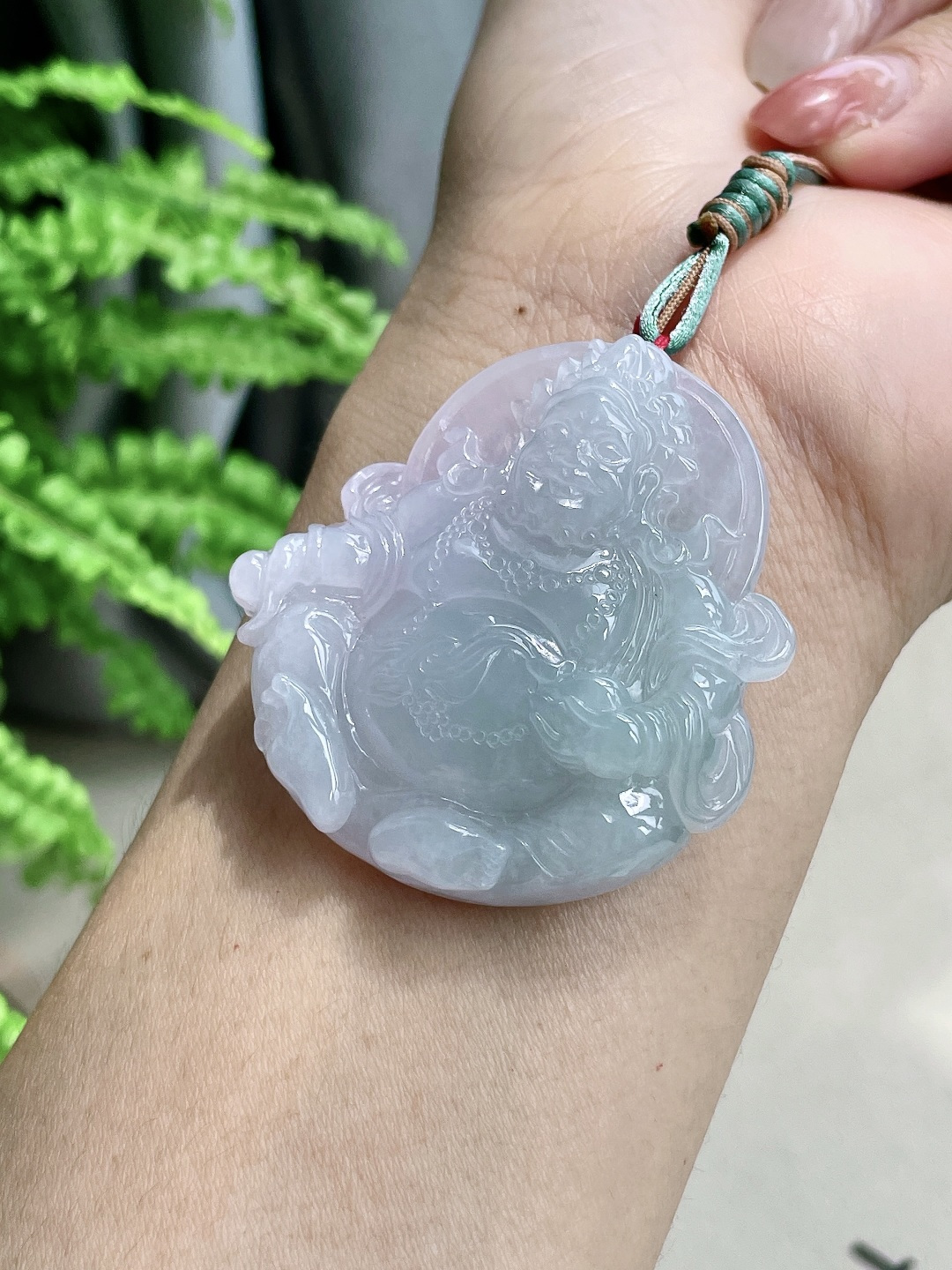 冰紫底黄财神牌吊坠, 无裂, 性比高, 超厚