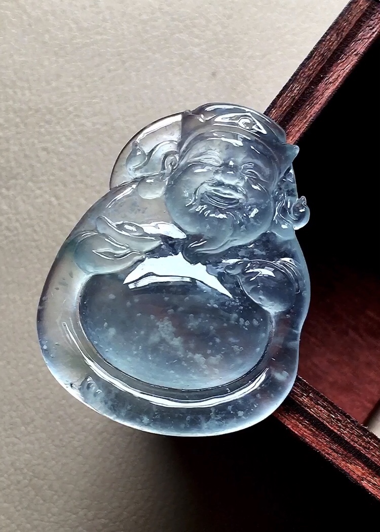 ️ 玻璃种木那财神爷 底子水润无比，冰透起胶感，招财纳福，无裂尺寸31.5*24.2*5