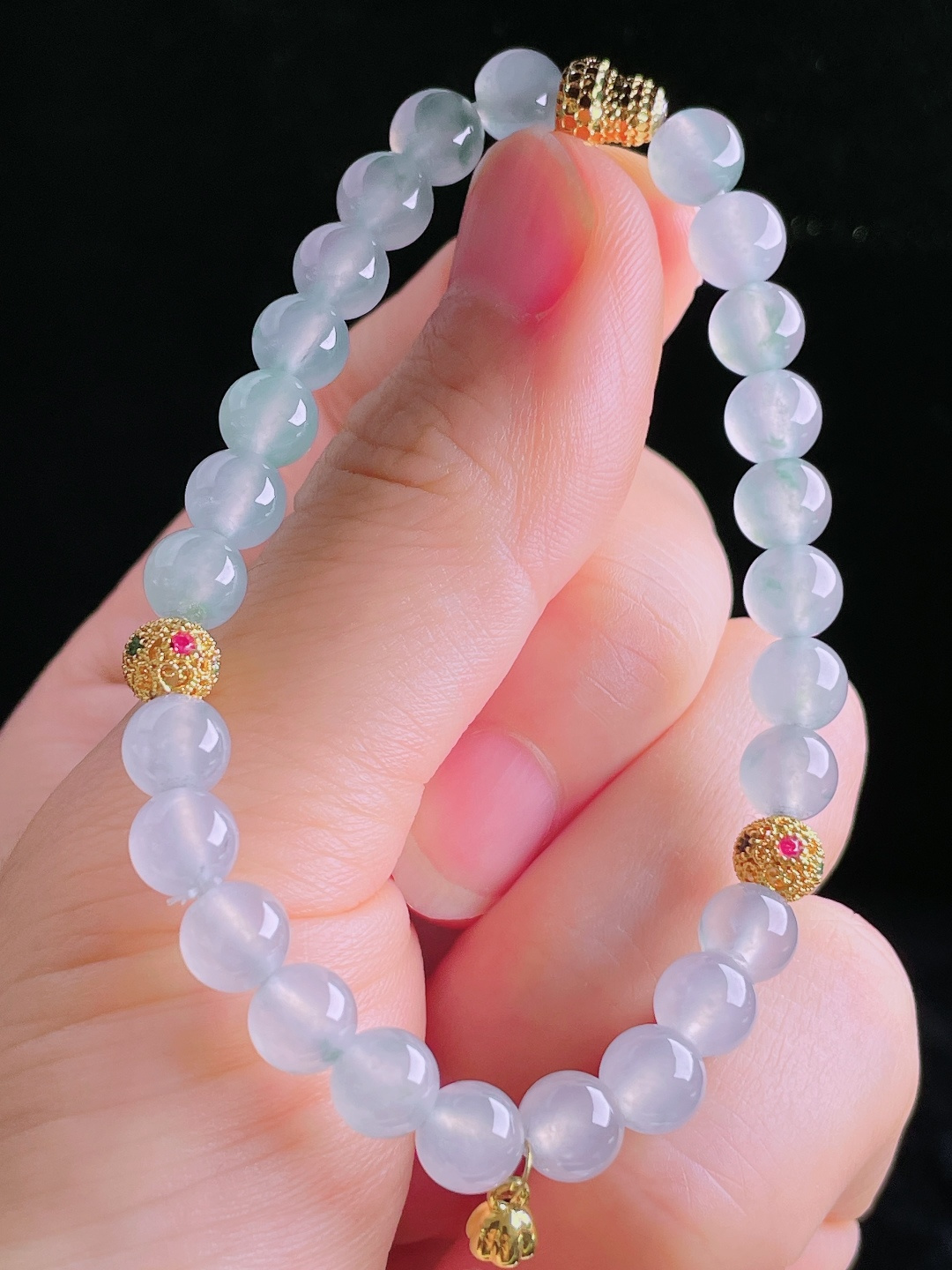 白冰手串珠串，18k镶嵌，老种起光，细底通透，尺寸：6.7mm0911