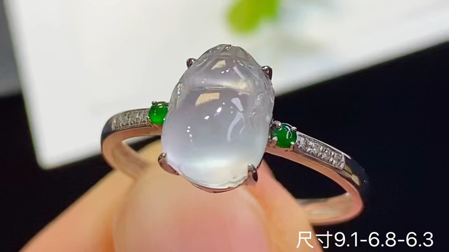 18k金+钻玻璃种貔貅戒指，无裂，9.1-6.8-6.3