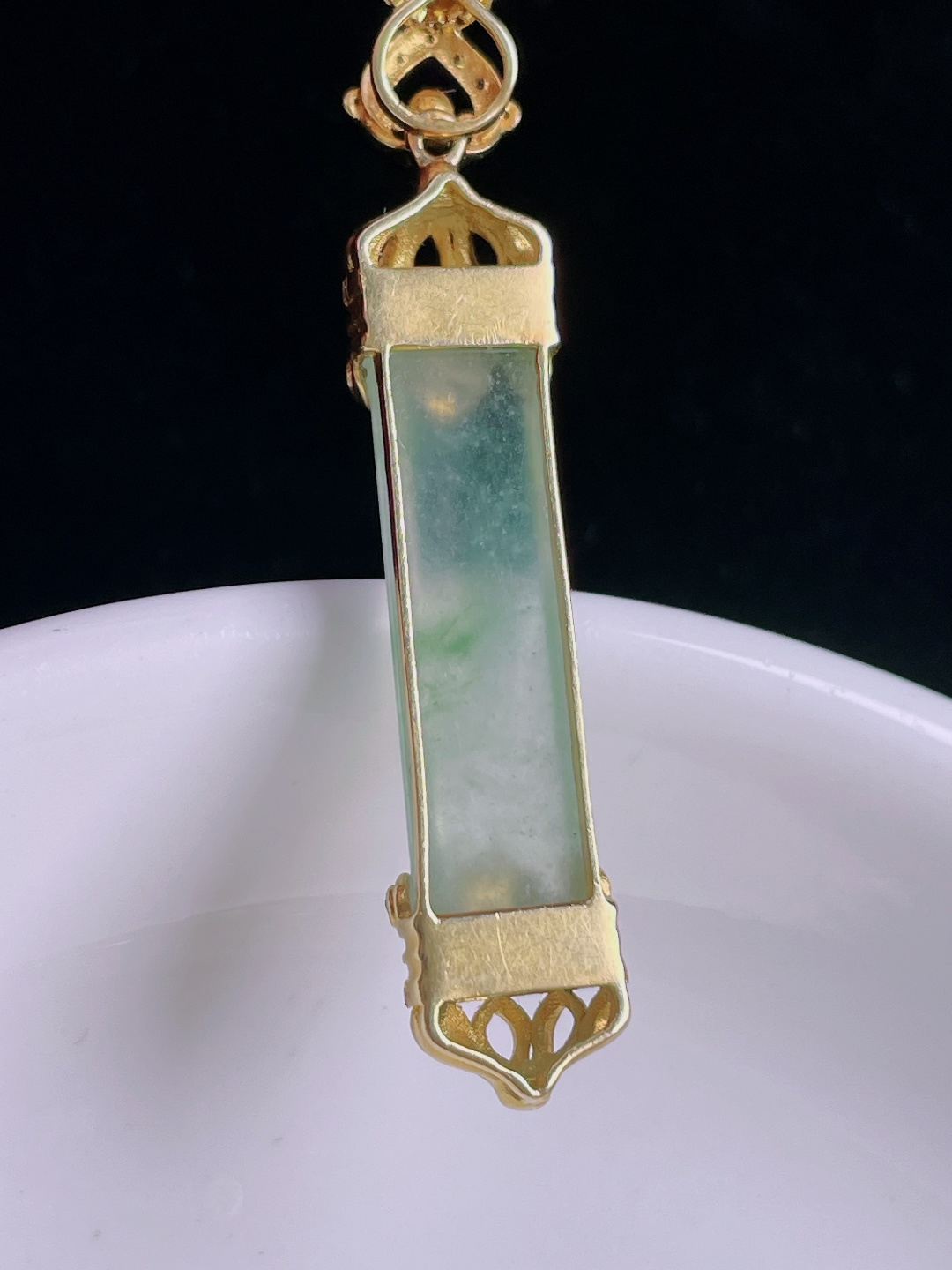 冰种平安柱，18k镶嵌，老种起光，细底通透，尺寸：42.7/8.6/6mm0911