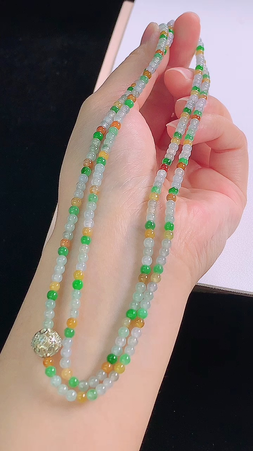 三彩项链， 尺寸:3.3-3.3mm 238颗 8