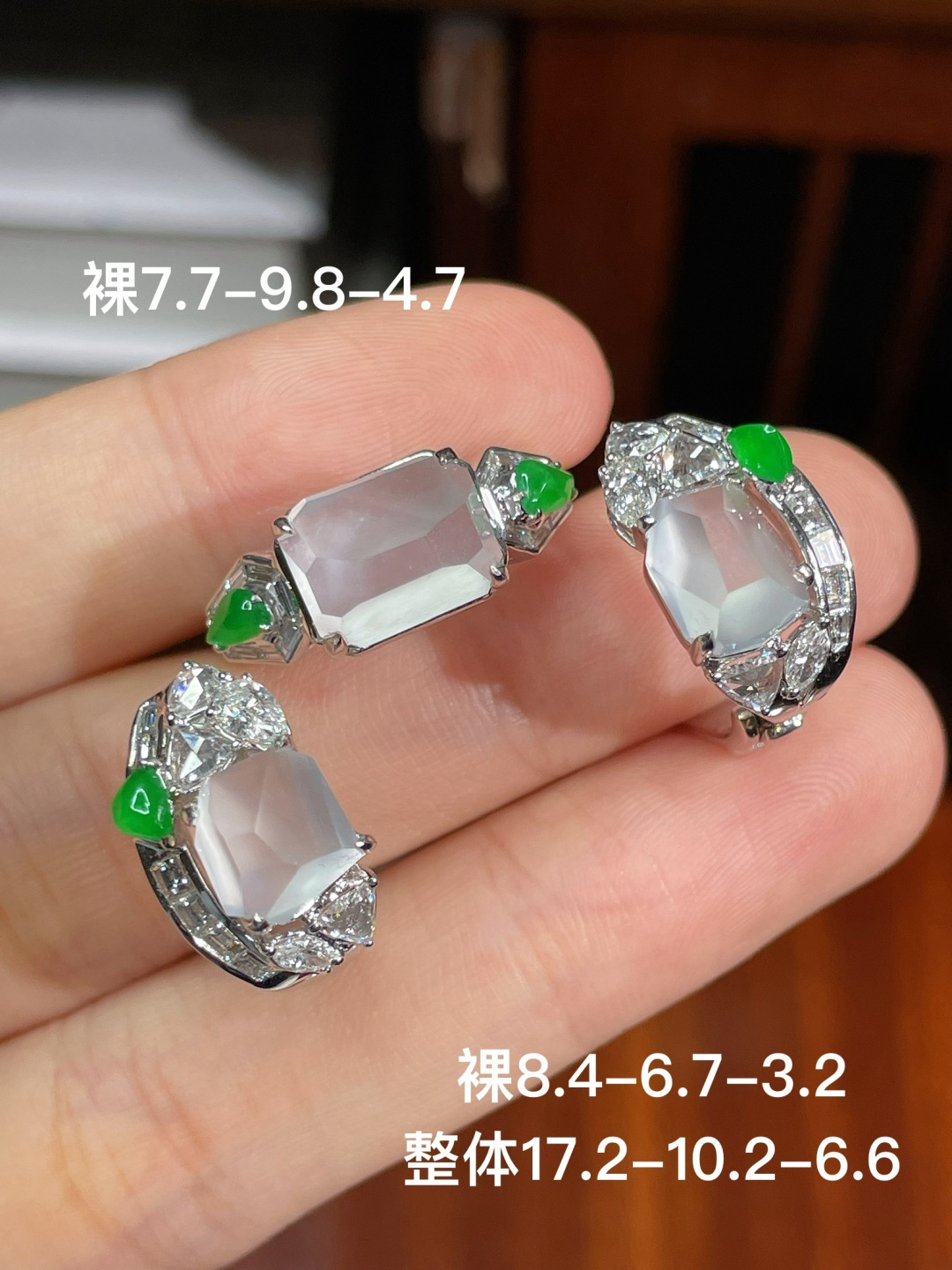 冰种耳扣+冰种戒指（一套）无裂 18k金镶嵌 强烈推荐，7.7-9.8-4.7