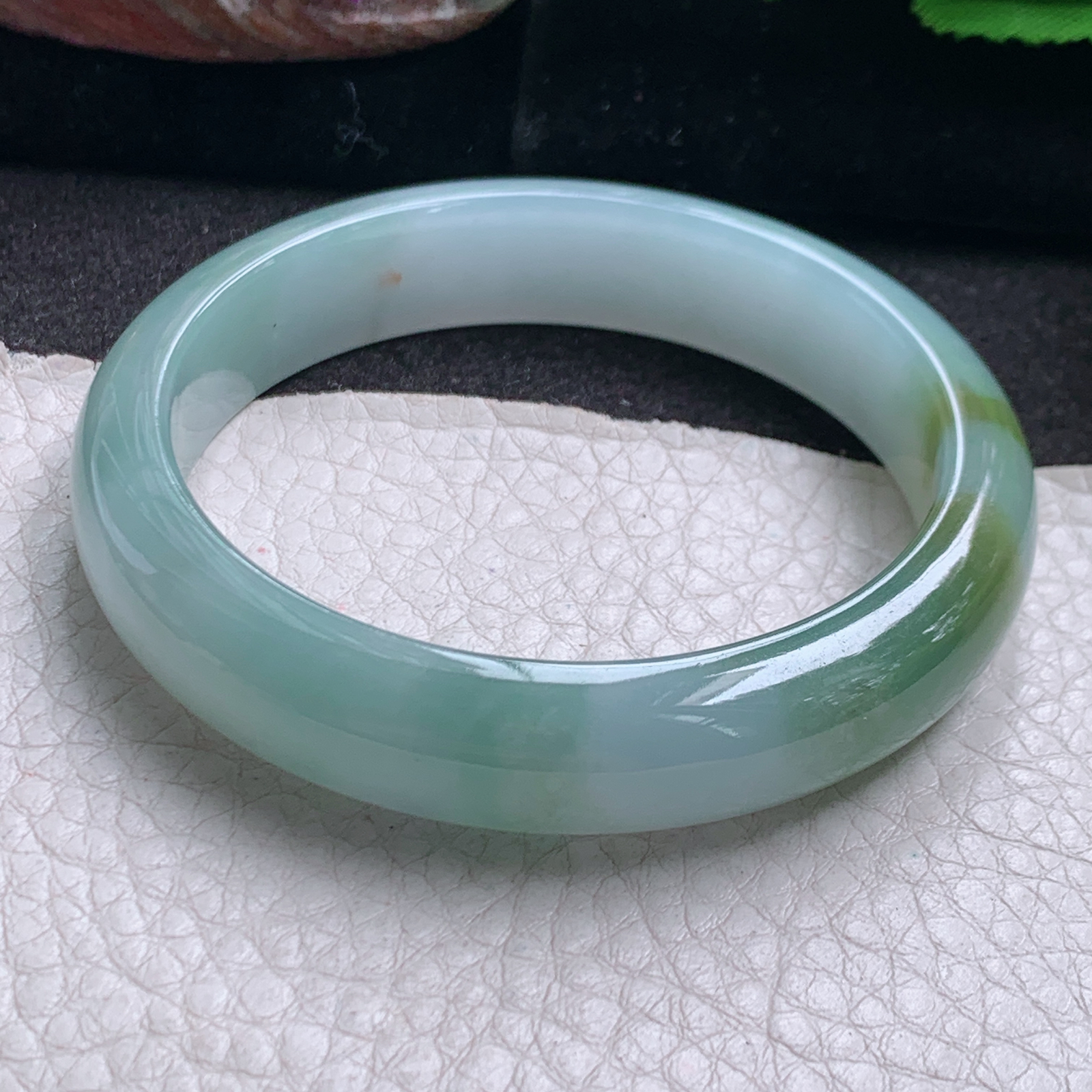 jx自然光55*12.3*7.3招财镯 缅甸翡翠a货玉手镯精美冰双彩宽边玉手环