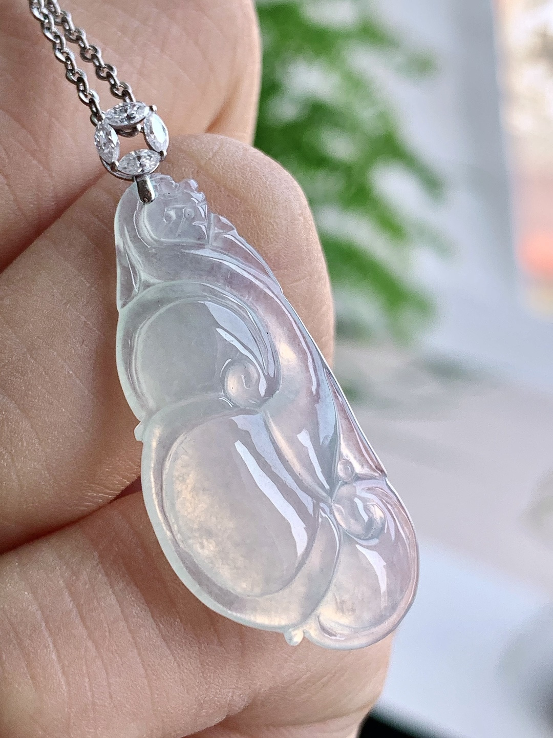 冰白冰如意吊坠 18k金镶嵌 立体 38 33.1-15.3-4.6 3.4克