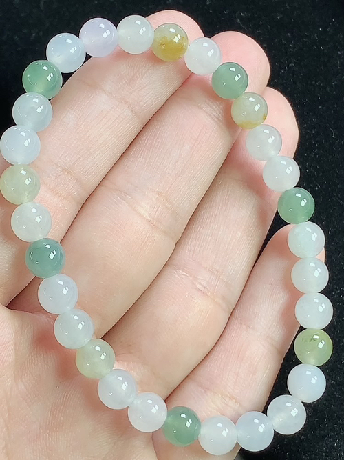 三彩玉珠手链，尺寸6.4mm，j12jay