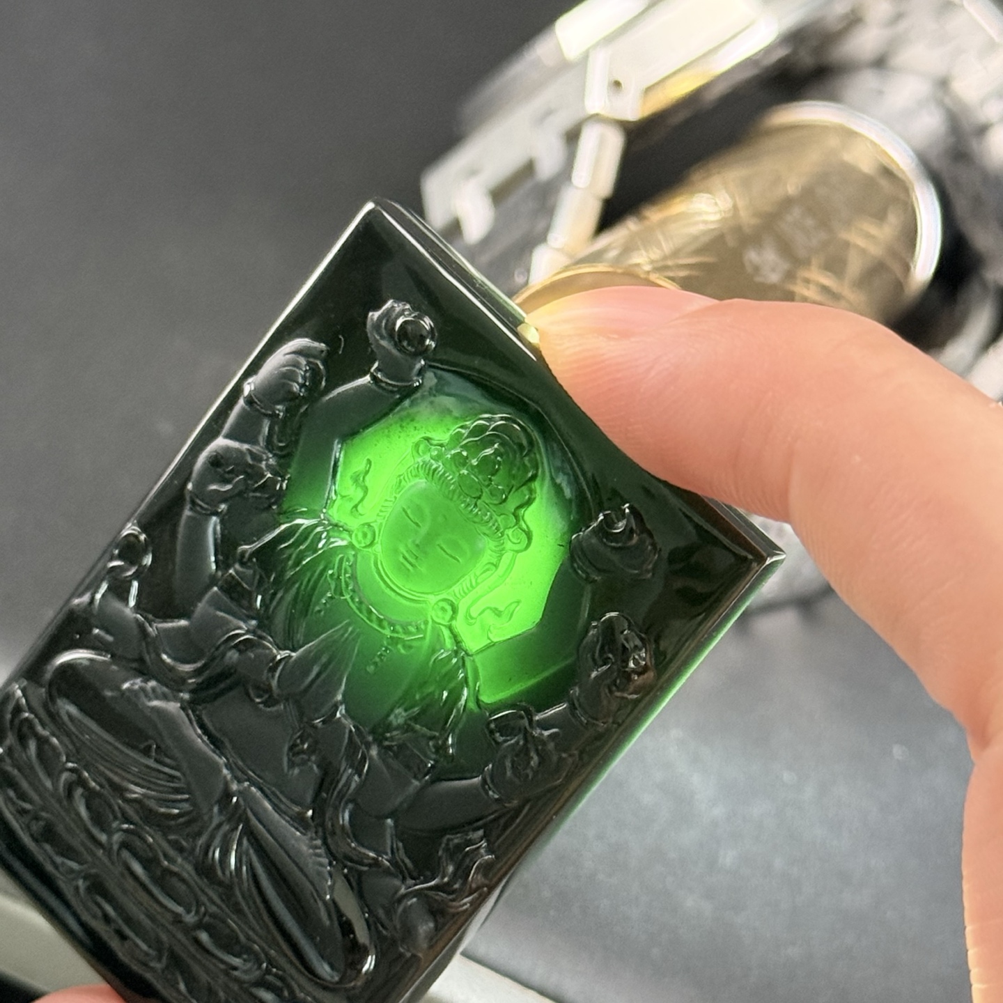 ️ 墨翠千手观音 种好色正 黑度极好 打灯通透 油性十足，53.8-36.4-1.4