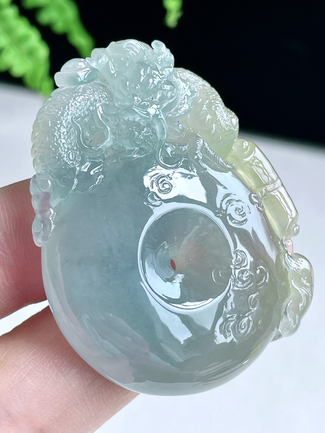 高冰飘黄翡仿古大平安扣貔貅吊坠, 无裂, 性比高, 晴水厚装, 48.2-37.3-9.5, 30克