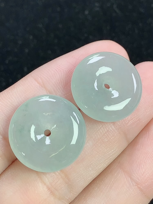 冰种平安扣一对，无裂，尺寸18.5-5.2，17.8-5.2mm，j12apt