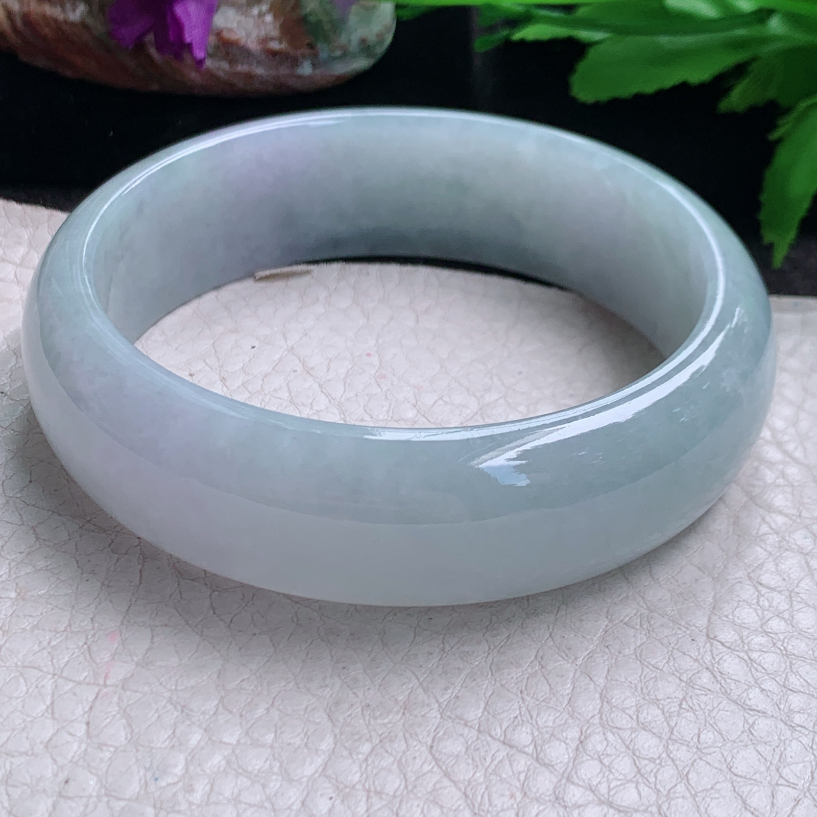 ll大圈口62*18.5*7.8轮胎镯 缅甸翡翠a货玉手镯精美冰胶淡紫宽边玉手环