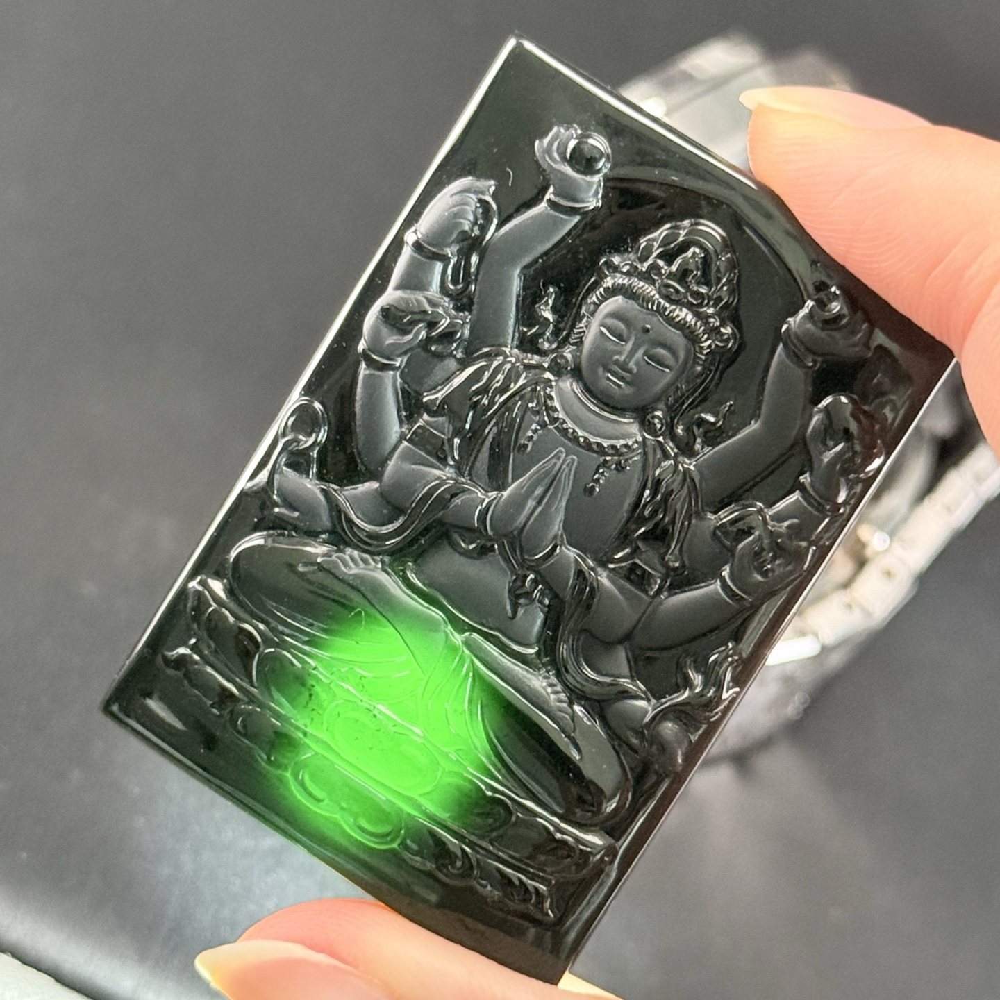 ️ 墨翠千手观音 种好色正 黑度极好 打灯通透 油性十足，53.8-36.4-1.4