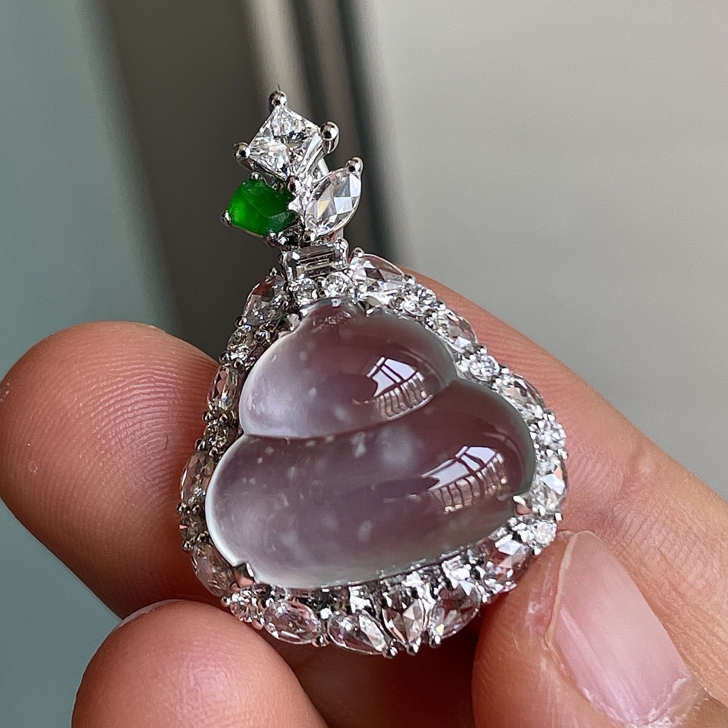 ️ 缅甸玻璃种葫芦吊坠，18k金镶嵌，饱满水润，无裂，裸石尺寸14.5/16.7/7--29.8/20.3/11.2编码0911好数字