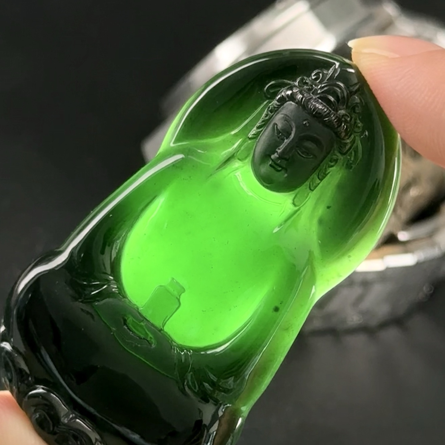 ️ 精品墨翠立体素衣观音 种好色正 黑度极好 打灯通透 油性十足，51.5-33.1-1
