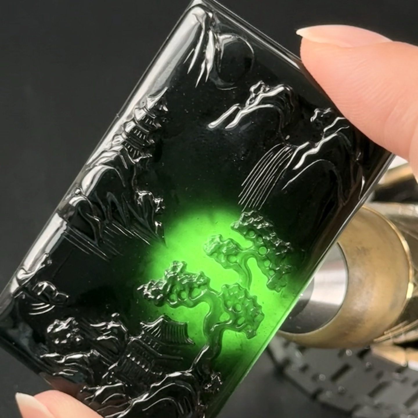 ️ 精品墨翠山水牌 种好色正 黑度极好 打灯通透 油性十足，54.1-33.6-6.1