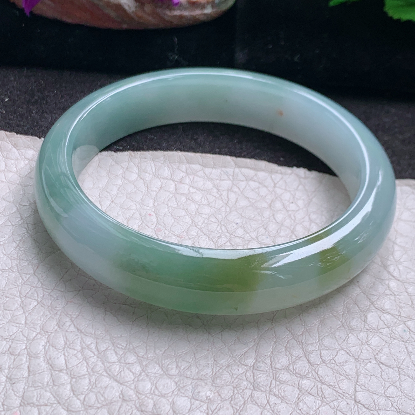 jx自然光55*12.3*7.3招财镯 缅甸翡翠a货玉手镯精美冰双彩宽边玉手环