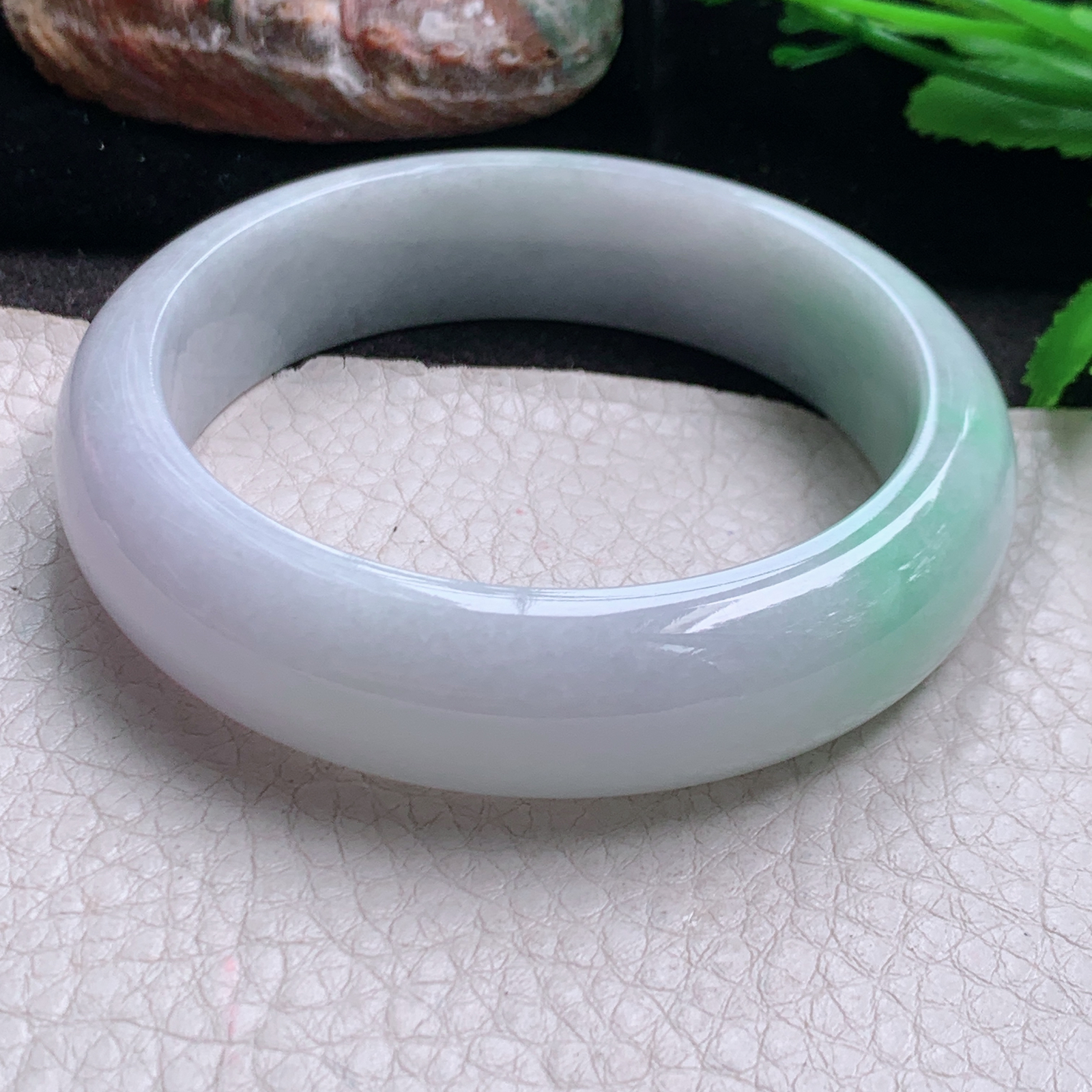 js自然光58*15.5*8.2轮胎镯 缅甸翡翠a货玉手镯精美春带彩宽边玉手环