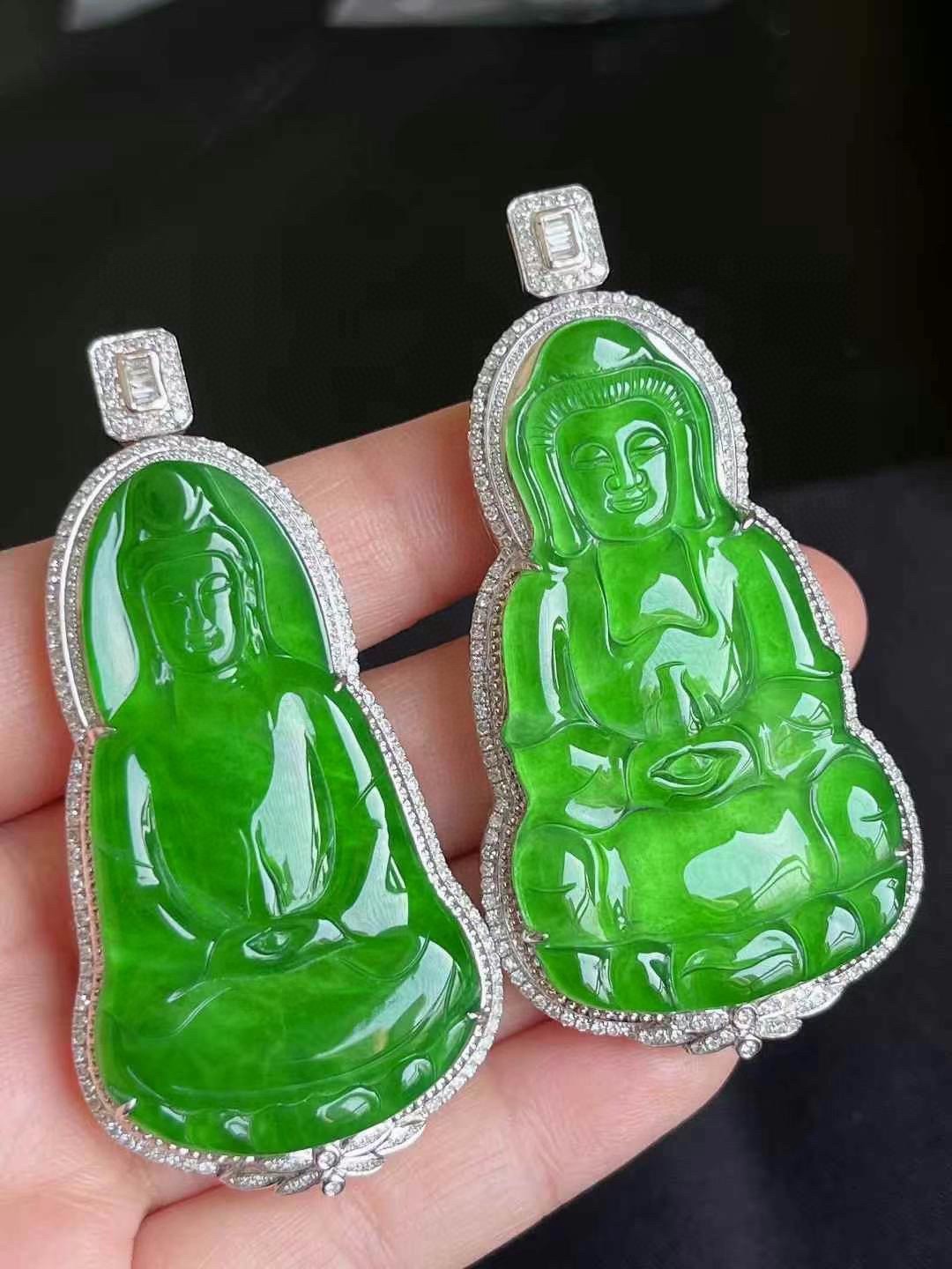 ️ 辣绿品质 精工雕刻 细腻水润 翠色浓郁 豪镶款 品质杠杠滴 无裂，66.5-33.3-13