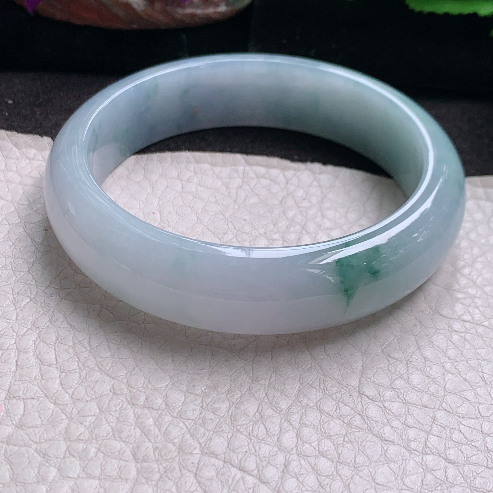jx自然光59*15.5*8.3轮胎镯 缅甸翡翠a货玉手镯精美飘花宽边玉手环