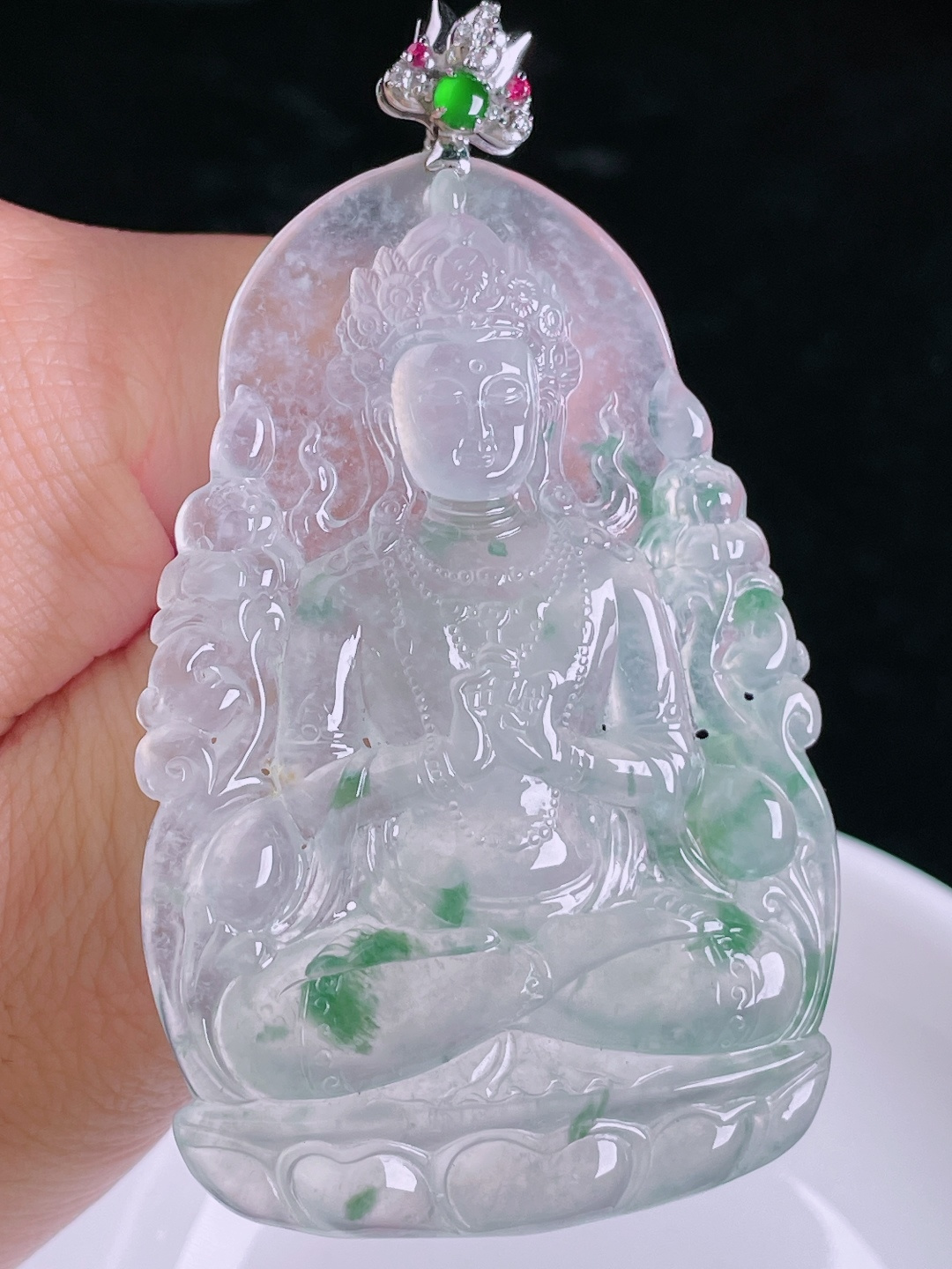 ️度母，18k镶嵌，老种起光，细底通透，尺寸：75裸石65/44.3/6.4mm0912
