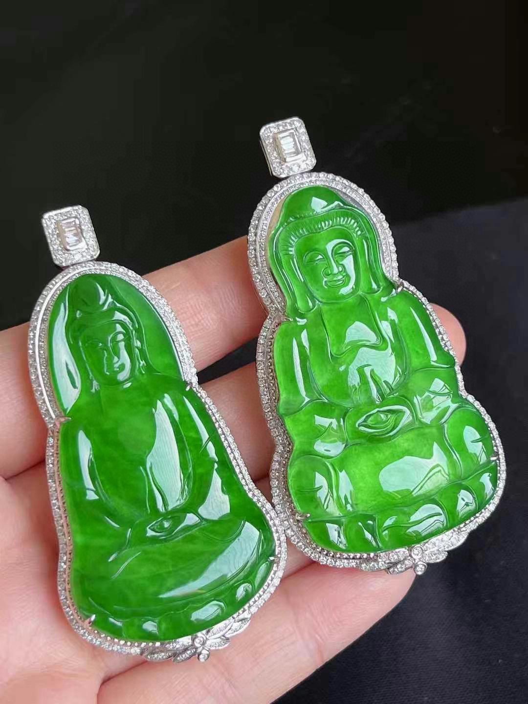 ️ 辣绿品质 精工雕刻 细腻水润 翠色浓郁 豪镶款 品质杠杠滴 无裂，66.5-33.3-13