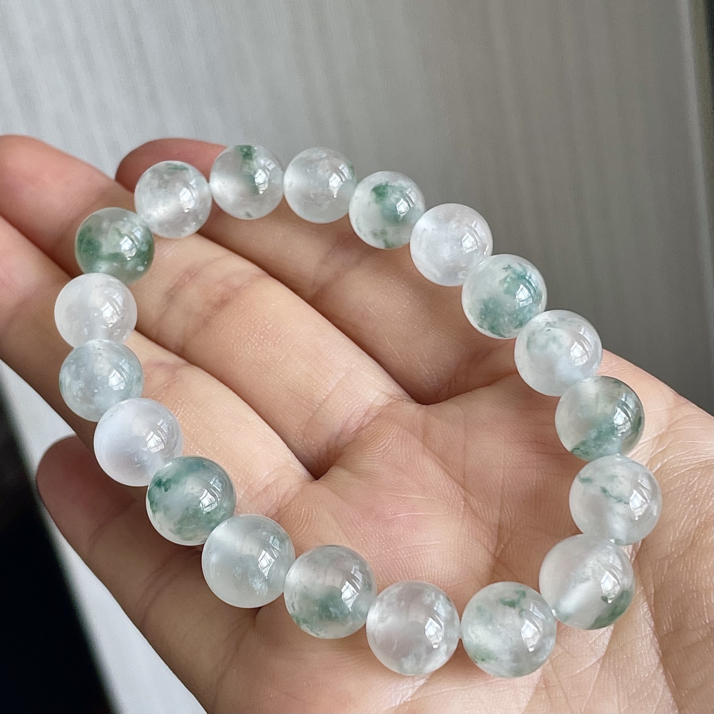 ️缅甸冰种飘花手链，饱满水润，裸石尺寸9.5--19编码0911好数字