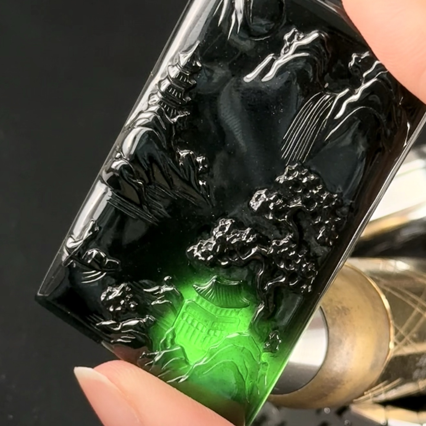 ️ 精品墨翠山水牌 种好色正 黑度极好 打灯通透 油性十足，54.1-33.6-6.1