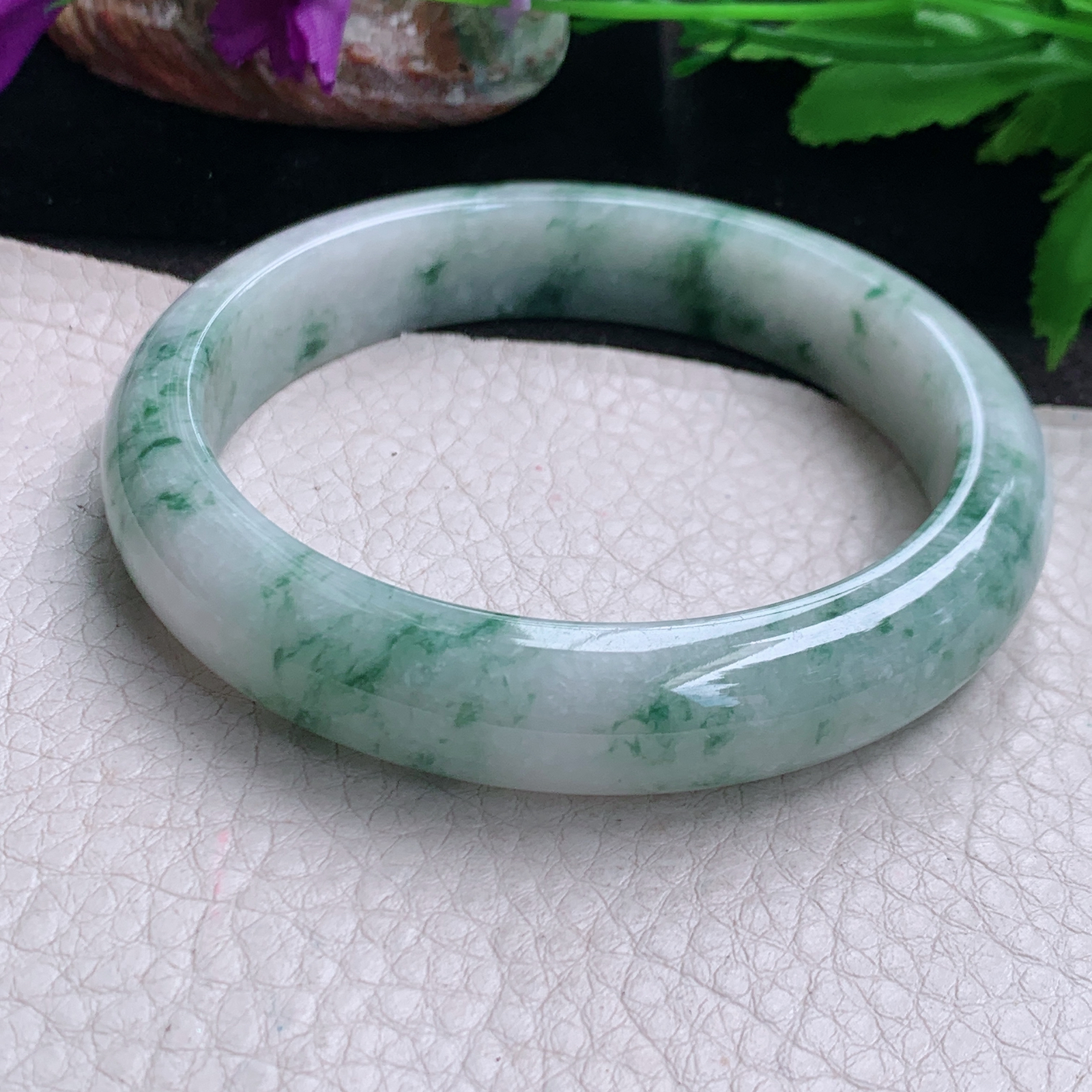 ll大圈口62.5*13*8.3平安镯 缅甸翡翠a货玉手镯精美飘花宽边玉手环